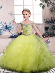 Great Floor Length Ball Gowns Sleeveless Yellow Green Little Girl Pageant Gowns Side Zipper