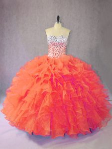 Smart Orange Sleeveless Beading and Ruffles Floor Length Quince Ball Gowns