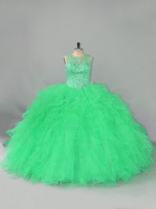 Fantastic Turquoise Sleeveless Tulle Lace Up Quinceanera Gown for Sweet 16 and Quinceanera