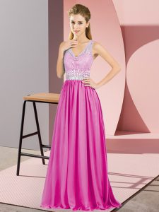  Criss Cross Homecoming Dress Hot Pink for Prom and Party and Military Ball with Beading and Lace