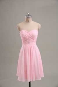 Shining Baby Pink Zipper Sweetheart Ruching Prom Dresses Chiffon Sleeveless