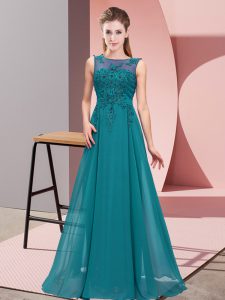 Nice Teal Court Dresses for Sweet 16 Wedding Party with Beading and Appliques Scoop Sleeveless Zipper