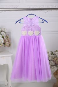 Flare Sleeveless Tea Length Lace Zipper Toddler Flower Girl Dress with Lavender