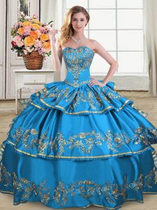  Blue Quince Ball Gowns Sweet 16 and Quinceanera with Embroidery and Ruffled Layers Sweetheart Sleeveless Lace Up
