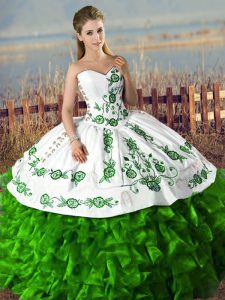 Adorable Green Ball Gowns Embroidery and Ruffles Quinceanera Dresses Lace Up Organza Sleeveless Floor Length