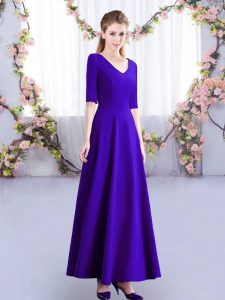 Superior Purple V-neck Zipper Ruching Damas Dress Half Sleeves
