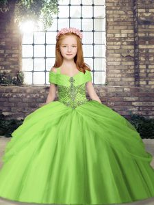 Hot Sale Sleeveless Floor Length Beading Lace Up Kids Formal Wear with Yellow Green