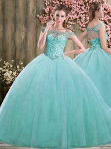 Eye-catching Floor Length Ball Gowns Sleeveless Blue 15th Birthday Dress Lace Up