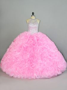 Romantic Beading and Ruffles Quinceanera Dress Baby Pink Lace Up Sleeveless Floor Length