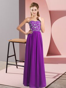 Decent Sweetheart Sleeveless Prom Dress Floor Length Beading Purple Chiffon