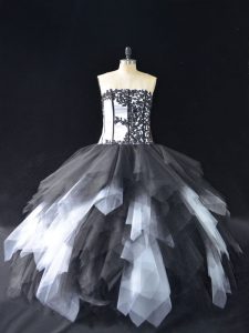  Floor Length White And Black Quinceanera Dress Strapless Sleeveless Lace Up