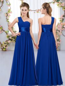 High End Royal Blue Sleeveless Belt Floor Length Damas Dress
