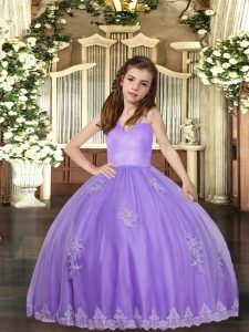 Superior Tulle Sleeveless Floor Length Kids Formal Wear and Appliques