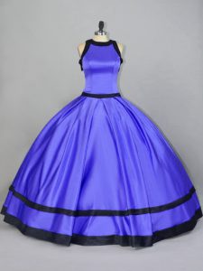  Purple Satin Zipper Scoop Sleeveless Floor Length 15 Quinceanera Dress Ruching