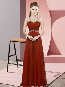 Unique Rust Red Backless Scoop Beading Prom Evening Gown Chiffon Sleeveless