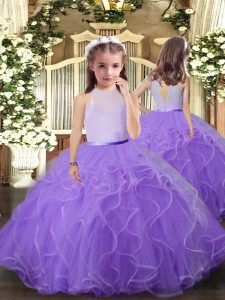 High Quality Lavender Backless Scoop Ruffles Kids Pageant Dress Tulle Sleeveless