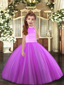 Trendy Lilac Sleeveless Tulle Backless Child Pageant Dress for Party and Sweet 16 and Wedding Party