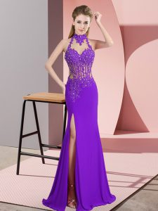 Simple Purple Sleeveless Chiffon Backless for Prom and Party and Military Ball