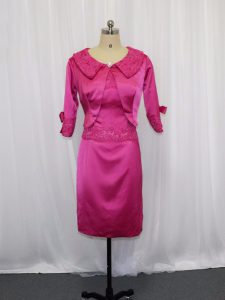 Amazing Mini Length Hot Pink Evening Dress Scoop Sleeveless Zipper