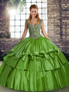 Traditional Taffeta Sleeveless Floor Length Quince Ball Gowns and Beading and Ruffled Layers