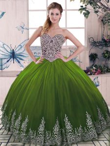  Beading and Embroidery Sweet 16 Dresses Olive Green Lace Up Sleeveless Floor Length