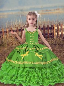  Sleeveless Organza Floor Length Lace Up Pageant Gowns For Girls in with Beading and Embroidery and Ruffled Layers