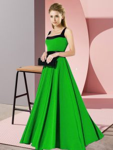  Floor Length Zipper Damas Dress Green for Wedding Party with Belt