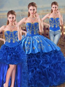 Luxury Sleeveless Embroidery and Ruffles Lace Up Quinceanera Gown