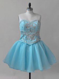  Baby Blue Lace Up Sweetheart Beading Prom Gown Organza Sleeveless