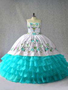 Adorable Blue And White Sleeveless Organza Lace Up Sweet 16 Dress for Sweet 16 and Quinceanera