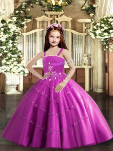  Straps Sleeveless Lace Up Child Pageant Dress Lilac Taffeta and Tulle