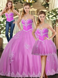 Traditional Lilac Sweet 16 Quinceanera Dress Sweet 16 and Quinceanera with Beading and Appliques Sweetheart Sleeveless Lace Up