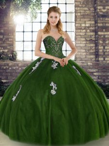  Floor Length Ball Gowns Sleeveless Olive Green Quinceanera Gown Lace Up