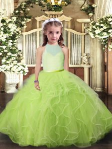 Fancy Yellow Green Sleeveless Tulle Backless Little Girl Pageant Gowns for Party and Wedding Party