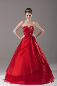 Spectacular Wine Red A-line Beading Quinceanera Gown Lace Up Organza Sleeveless Floor Length
