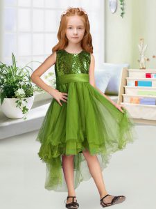  Sequins and Bowknot Flower Girl Dresses for Less Olive Green Zipper Sleeveless High Low