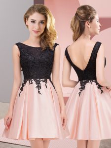 Vintage Mini Length Zipper Quinceanera Court Dresses Pink for Wedding Party with Lace
