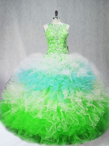  Multi-color Ball Gowns Beading and Ruffles Quinceanera Dress Zipper Tulle Sleeveless Floor Length