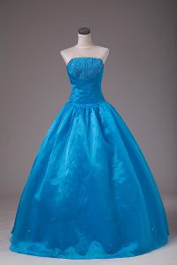  Blue Lace Up 15 Quinceanera Dress Beading Sleeveless Floor Length