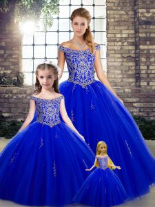 Dazzling Royal Blue Sleeveless Tulle Lace Up Sweet 16 Dress for Military Ball and Sweet 16 and Quinceanera