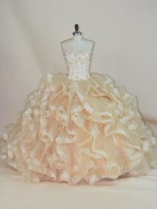 Beautiful Sleeveless Beading and Ruffles Lace Up Quince Ball Gowns