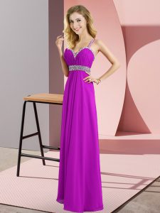  Purple Straps Neckline Beading Prom Evening Gown Sleeveless Criss Cross