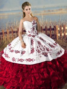 Admirable Sweetheart Sleeveless Lace Up Sweet 16 Dresses Red Organza