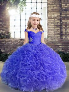 Fantastic Fabric With Rolling Flowers Sleeveless Floor Length Pageant Gowns For Girls and Beading and Ruching