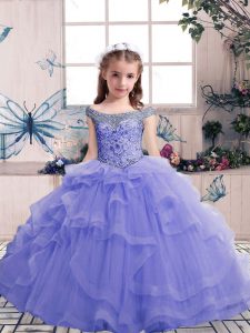  Beading Little Girl Pageant Gowns Lavender Lace Up Sleeveless Floor Length