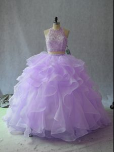 Deluxe Backless Quinceanera Gowns Lavender for Sweet 16 and Quinceanera with Beading and Ruffles