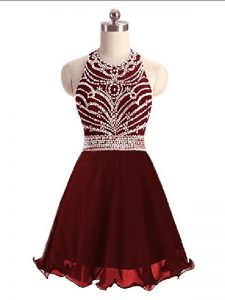  Halter Top Sleeveless Homecoming Dress Mini Length Beading Burgundy