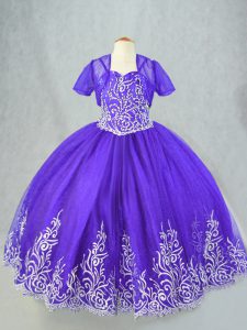 Inexpensive Tulle Sleeveless Floor Length Little Girls Pageant Dress and Beading and Embroidery