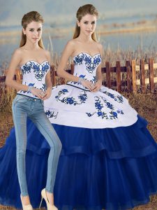  Royal Blue Sleeveless Embroidery and Bowknot Floor Length Sweet 16 Dresses