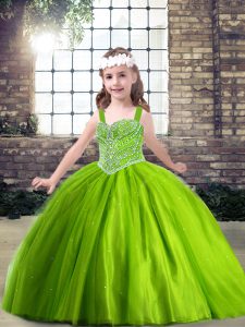  Green Little Girl Pageant Gowns Party and Wedding Party with Beading Sleeveless Lace Up